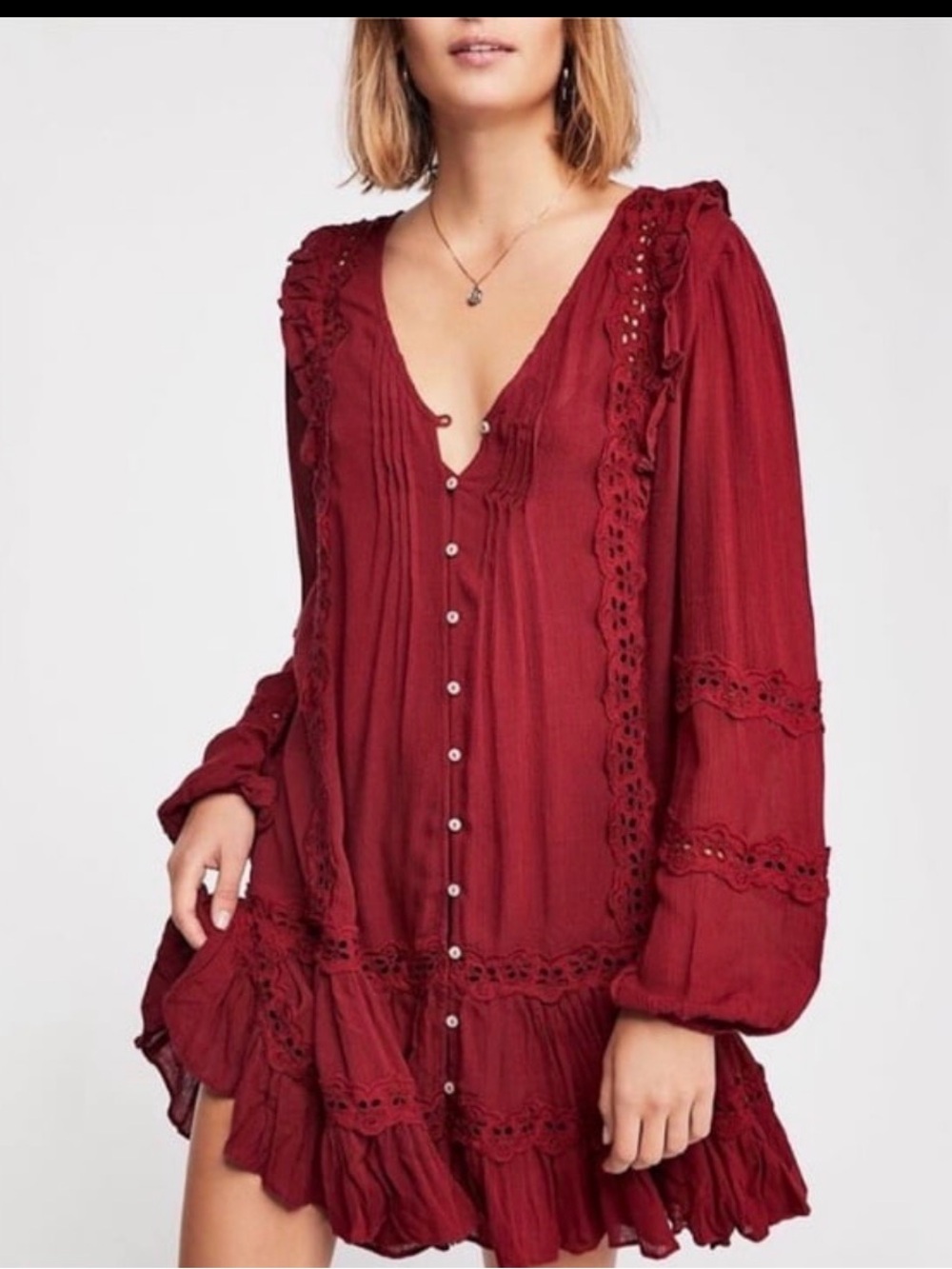 Free People Snow Angel Dress Small Mini Oversized Eyelet Tunic Bohemian Festival